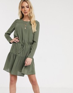 Платье мини цвета хаки с длинными рукавами ASOS DESIGN-Зеленый