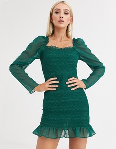 Зеленое платье мини в горошек со сборками ASOS DESIGN-Зеленый