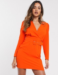 Оранжевое платье мини с пышными рукавами и поясом ASOS DESIGN-Оранжевый
