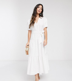 Белое ярусное платье миди с V-образным вырезом ASOS DESIGN Petite-Белый