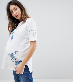 Футболка с цветочной вышивкой ASOS Maternity-Белый