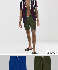 2 шортов для плавания средней длины (синие/хаки) ASOS DESIGN - НАБОР СО СКИДКОЙ-Мульти