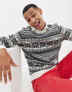 Белый новогодний джемпер с узором Фэйр-Айл Burton Menswear
