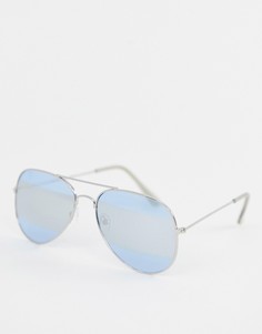 Солнцезащитные очки-авиаторы с зеркальными стеклами в полоску 7x-Серебряный