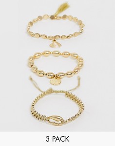 Комплект из 3 золотистых браслетов с подвесками ASOS DESIGN-Золотой