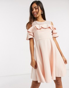 Розовое платье с открытыми плечами French Connection-Серебряный