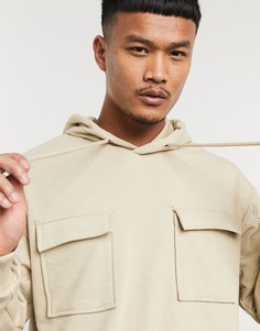 Худи бежевого цвета с карманами на груди Jack & Jones Core-Бежевый