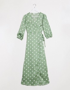 Зеленое платье миди с запахом и принтом Vila-Зеленый