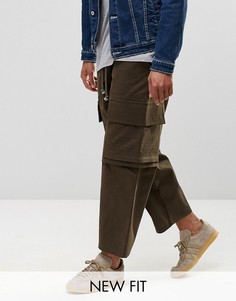 Укороченные брюки карго цвета хаки с широкими штанинами ASOS-Зеленый