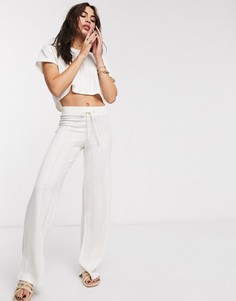 Белые широкие трикотажные брюки Bershka-Кремовый