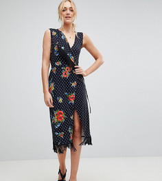 Платье с запахом, бахромой и цветочным принтом ASOS TALL-Мульти