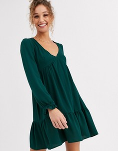 Зеленое свободное платье мини с V-образным вырезом ASOS DESIGN-Зеленый