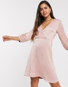Розовое платье мини с запахом Vila-Бежевый