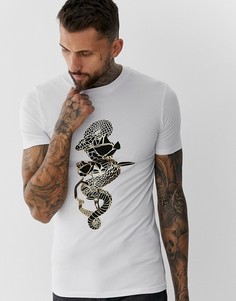 Обтягивающая футболка с золотистым принтом змеи ASOS DESIGN-Белый