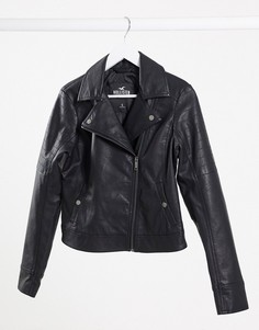 Черная байкерская куртка из искусственной кожи Hollister-Черный