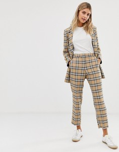 Коричневые брюки слим в клетку ASOS DESIGN-Мульти