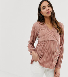 Темно-розовый плиссированный топ для кормления с баской ASOS DESIGN Maternity