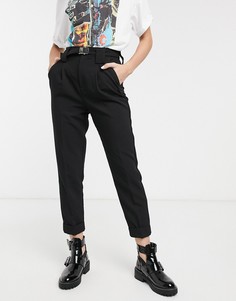 Черные строгие брюки свободного кроя Bershka-Черный
