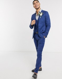 Темно-синие супероблегающие брюки стретч из хлопка и льна ASOS DESIGN wedding-Темно-синий