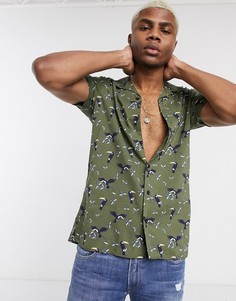 Рубашка цвета хаки с отложным воротником, короткими рукавами и туканами Jack & Jones Originals-Зеленый