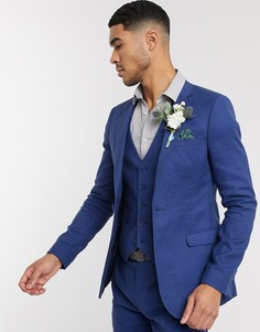 Темно-синий суперузкий пиджак из ткани с добавлением льна ASOS DESIGN wedding
