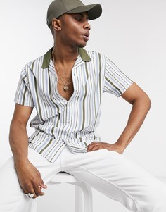 Белая рубашка в полоску с контрастным отложным воротником и короткими рукавами Jack & Jones Originals-Белый