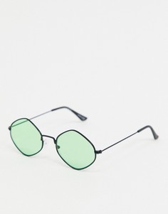 Угловатые солнцезащитные очки с зелеными стеклами ASOS DESIGN-Черный