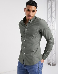 Приталенная оксфордская рубашка цвета хаки ASOS DESIGN-Зеленый