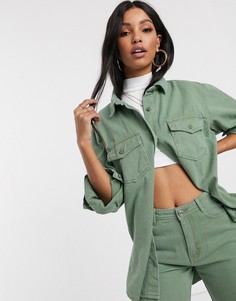 Джинсовая oversize-рубашка цвета хаки Missguided-Зеленый