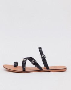 Черные кожаные сандалии с пряжкой ASOS DESIGN-Черный