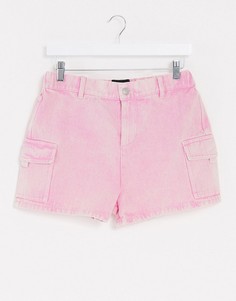 Розовые джинсовые шорты в стиле милитари с эффектом кислотной стирки Brave Soul-Розовый