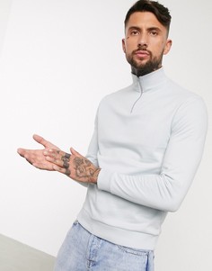 Голубой свитшот из органического хлопка с короткой молнией ASOS DESIGN-Синий