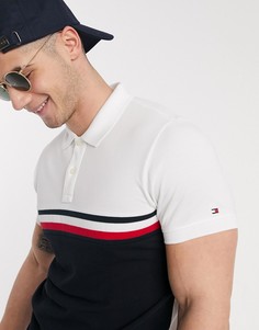 Белое зауженное поло из ткани пике со вставками колор блок Tommy Hilfiger-Белый