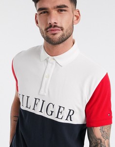 Поло классического кроя в стиле колор блок с логотипом Tommy Hilfiger-Темно-синий