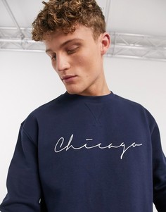 Темно-синий свитшот с вышивкой "Chicago" New Look