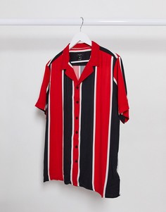 Красная рубашка из вискозы в широкую полоску с короткими рукавами New Look-Красный