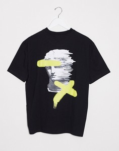 Черная свободная футболка с принтом ASOS DESIGN-Черный