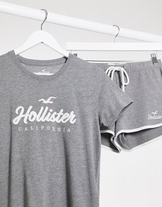 Серая футболка с логотипом Hollister-Серый