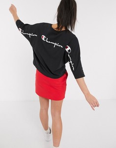 Короткая футболка "летучая мышь" с логотипом Champion-Черный