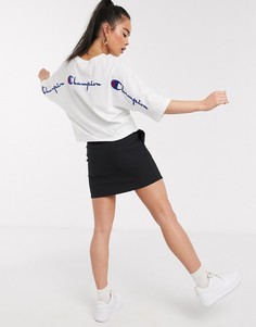 Короткая футболка "летучая мышь" с логотипом Champion-Белый