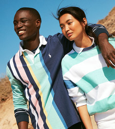 Лонгслив в полоску с воротником поло Polo Ralph Lauren x ASOS-Темно-синий