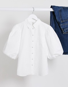 Белая рубашка с короткими пышными рукавами River Island-Белый