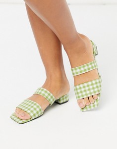 Зеленые мюли на низком каблуке с двумя ремешками в клетку Monki-Зеленый