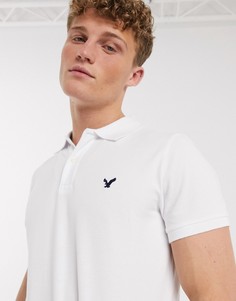 Белая приталенная футболка-поло с логотипом American Eagle-Белый