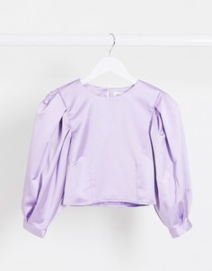 Лавандовая атласная блузка с пышными рукавами Monki-Фиолетовый