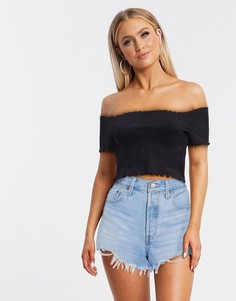 Черный трикотажный топ из органического хлопка с открытыми плечами Monki