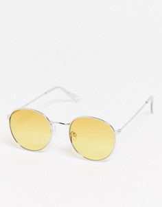 Серебристые круглые солнцезащитные очки с желтыми стеклами Topman-Золотой