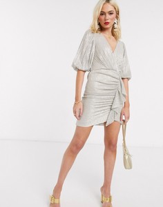 Платье мини с эффектом металлик и сборками Forever New-Золотой