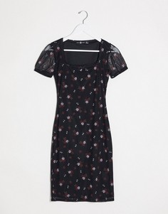 Сетчатое платье мини в стиле 90-х с цветочным принтом Daisy Street-Черный