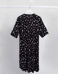 Черное платье-футболка миди в горошек Monki-Черный